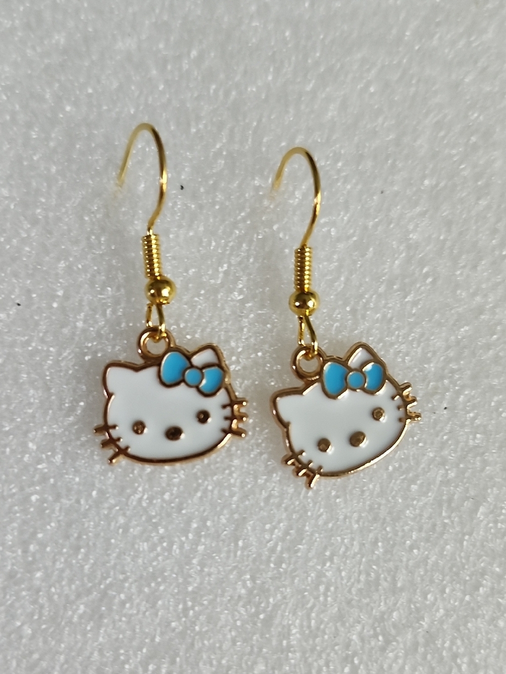Hand Crafted White and Blue Cat Face Earrings